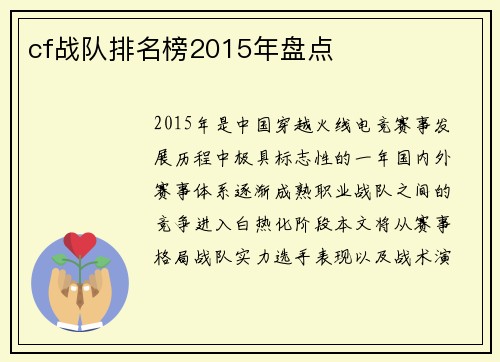 cf战队排名榜2015年盘点